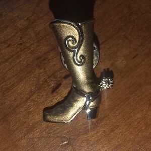 Chrome Cowboy Boot Brooch / Pin UnSigned 1.5"x .5" Approx